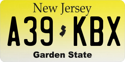 NJ license plate A39KBX