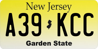 NJ license plate A39KCC