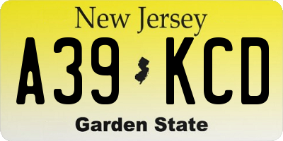 NJ license plate A39KCD