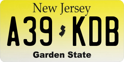 NJ license plate A39KDB