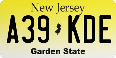 NJ license plate A39KDE