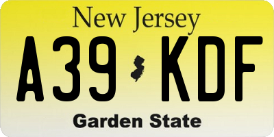 NJ license plate A39KDF