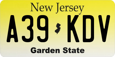 NJ license plate A39KDV