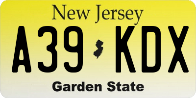 NJ license plate A39KDX