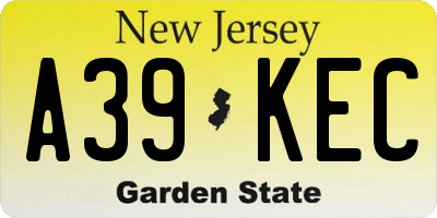 NJ license plate A39KEC