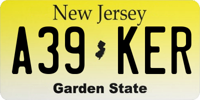 NJ license plate A39KER