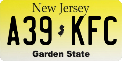 NJ license plate A39KFC