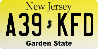NJ license plate A39KFD