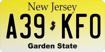 NJ license plate A39KFO