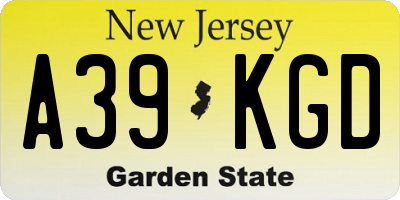 NJ license plate A39KGD