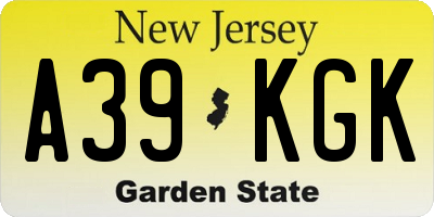 NJ license plate A39KGK