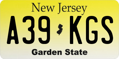 NJ license plate A39KGS