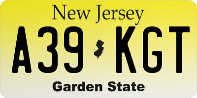 NJ license plate A39KGT