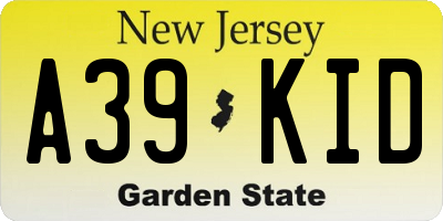 NJ license plate A39KID