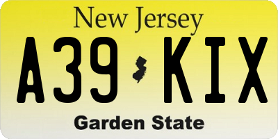 NJ license plate A39KIX