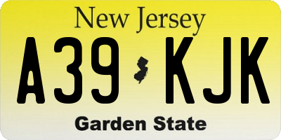 NJ license plate A39KJK