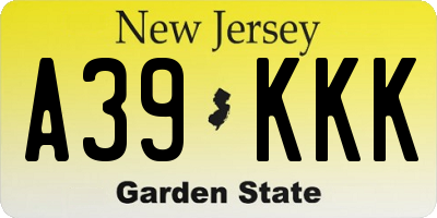 NJ license plate A39KKK
