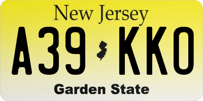 NJ license plate A39KKO
