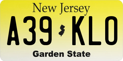 NJ license plate A39KLO