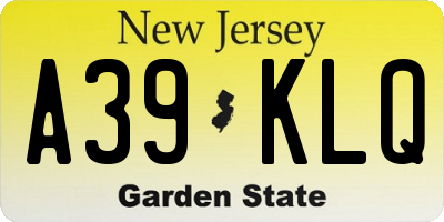 NJ license plate A39KLQ