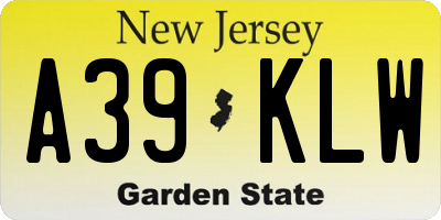 NJ license plate A39KLW