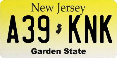 NJ license plate A39KNK