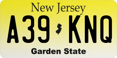 NJ license plate A39KNQ