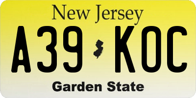 NJ license plate A39KOC