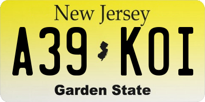 NJ license plate A39KOI