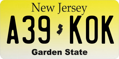 NJ license plate A39KOK
