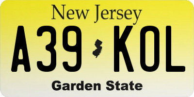 NJ license plate A39KOL