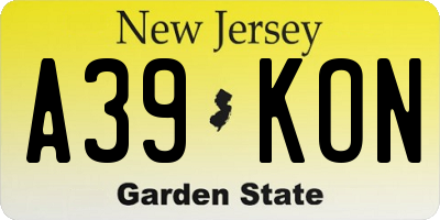 NJ license plate A39KON