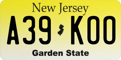 NJ license plate A39KOO