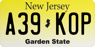 NJ license plate A39KOP