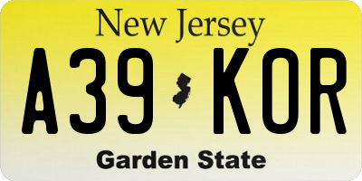 NJ license plate A39KOR