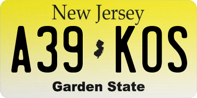 NJ license plate A39KOS