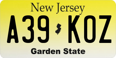 NJ license plate A39KOZ