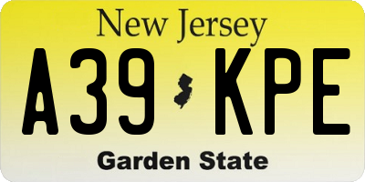 NJ license plate A39KPE