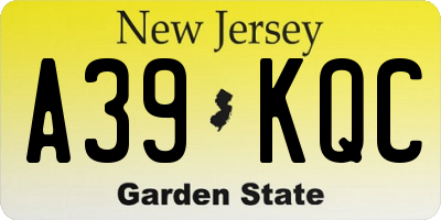 NJ license plate A39KQC