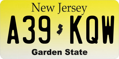 NJ license plate A39KQW