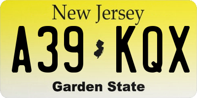 NJ license plate A39KQX