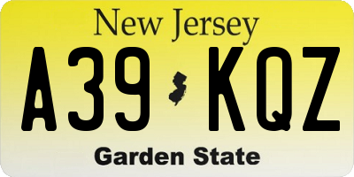 NJ license plate A39KQZ