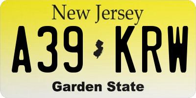 NJ license plate A39KRW