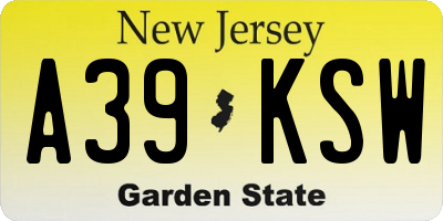 NJ license plate A39KSW