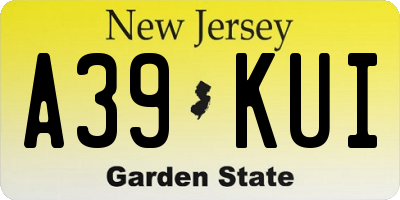 NJ license plate A39KUI