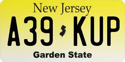 NJ license plate A39KUP