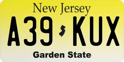 NJ license plate A39KUX