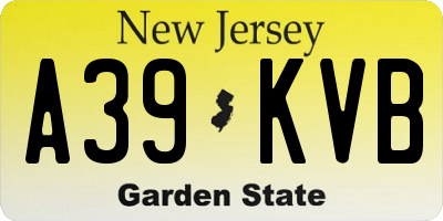 NJ license plate A39KVB