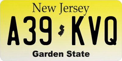 NJ license plate A39KVQ
