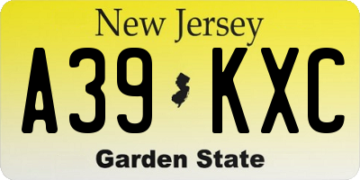 NJ license plate A39KXC